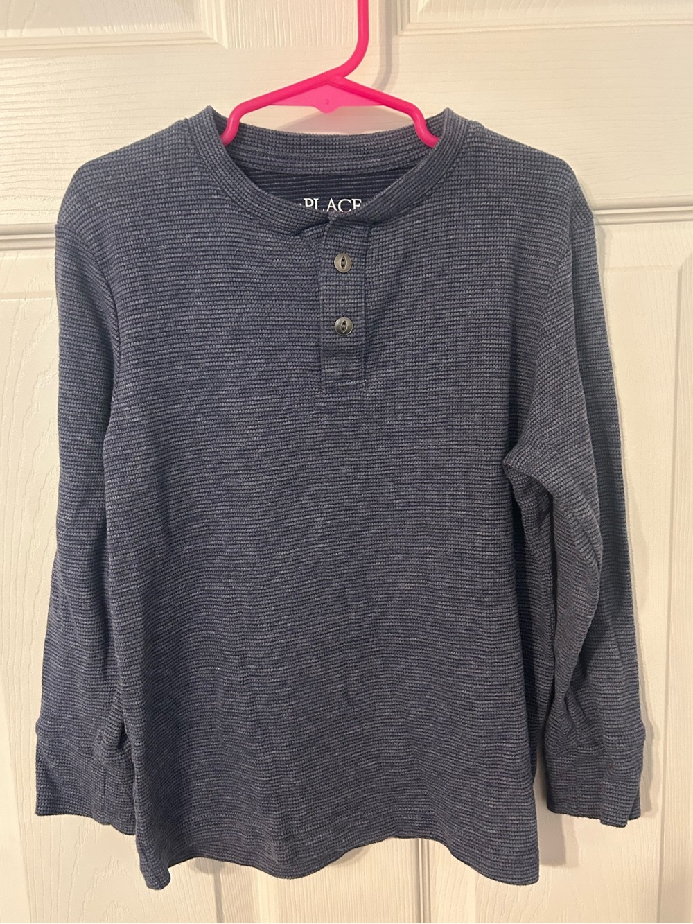 Boys, The Children's Place, Heathered Blue Long-Sleeve Henley Top, Size Small